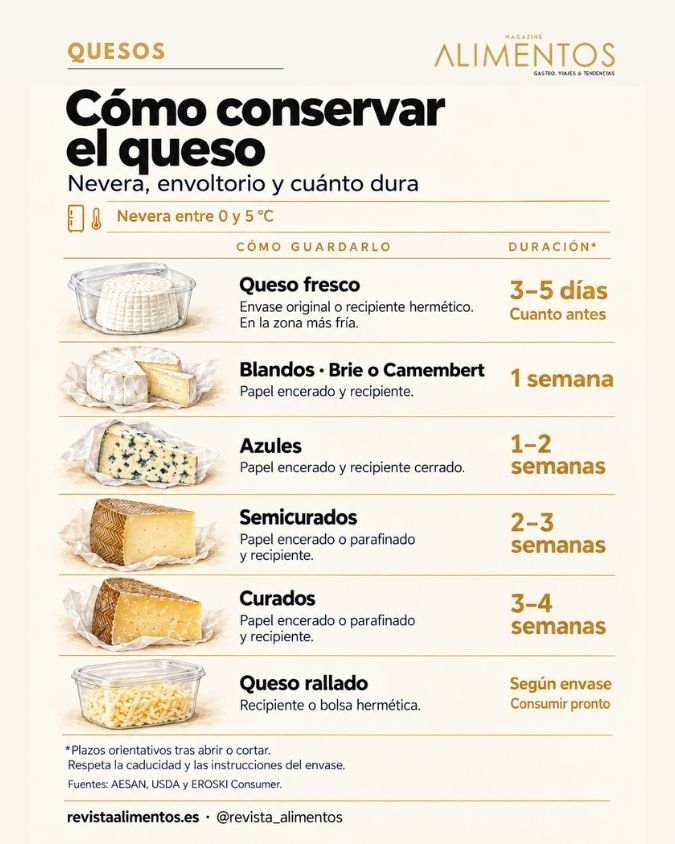 infografia sobre cómo conservar el queso en casa